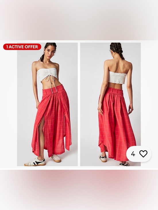 Free People Dresses & Skirts - Free People Lunar Cove Wide-Leg Pants Red Combo Sz small Boho Plaid